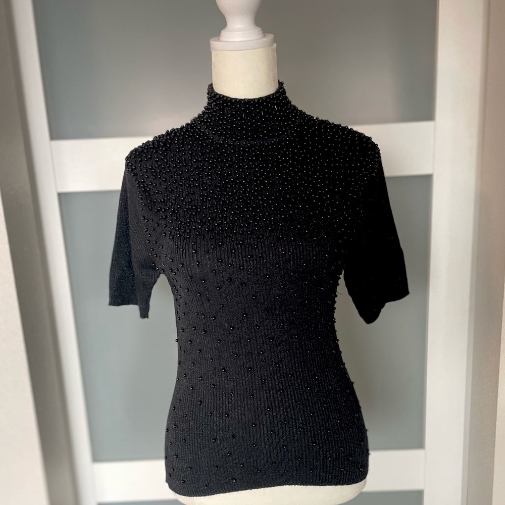 Short sleeve beaded top/sweater - vintage Christine Phillipe